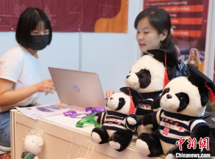 北京理工大學(xué)帶來(lái)可愛(ài)熊貓玩偶,頗為吸睛 陳悅 攝