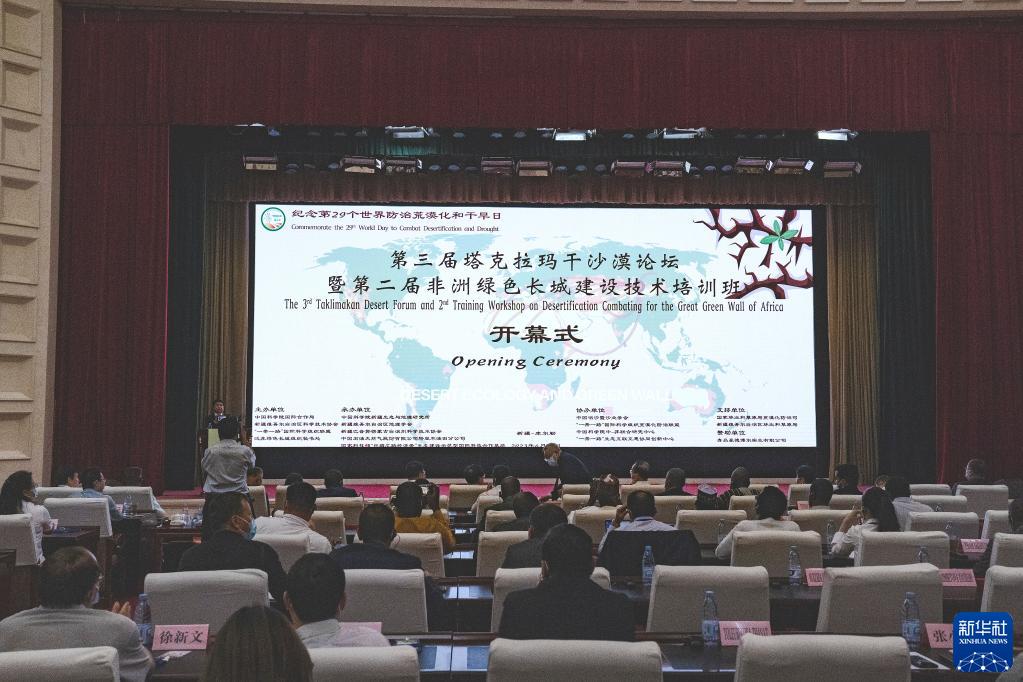 6月10日拍攝的第三屆塔克拉瑪干沙漠論壇現(xiàn)場。新華社記者 周生斌 攝