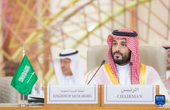 11月10日，在沙特首都利雅得，沙特阿拉伯王儲兼首相穆罕默德·本·薩勒曼在首屆沙特阿拉伯-非洲峰會上講話。新華社發(fā)（沙特通訊社供圖）