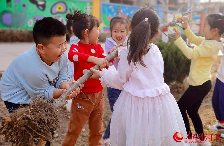 河北省東光縣小朋友們開(kāi)心的種下小樹(shù)苗。 陳英華攝