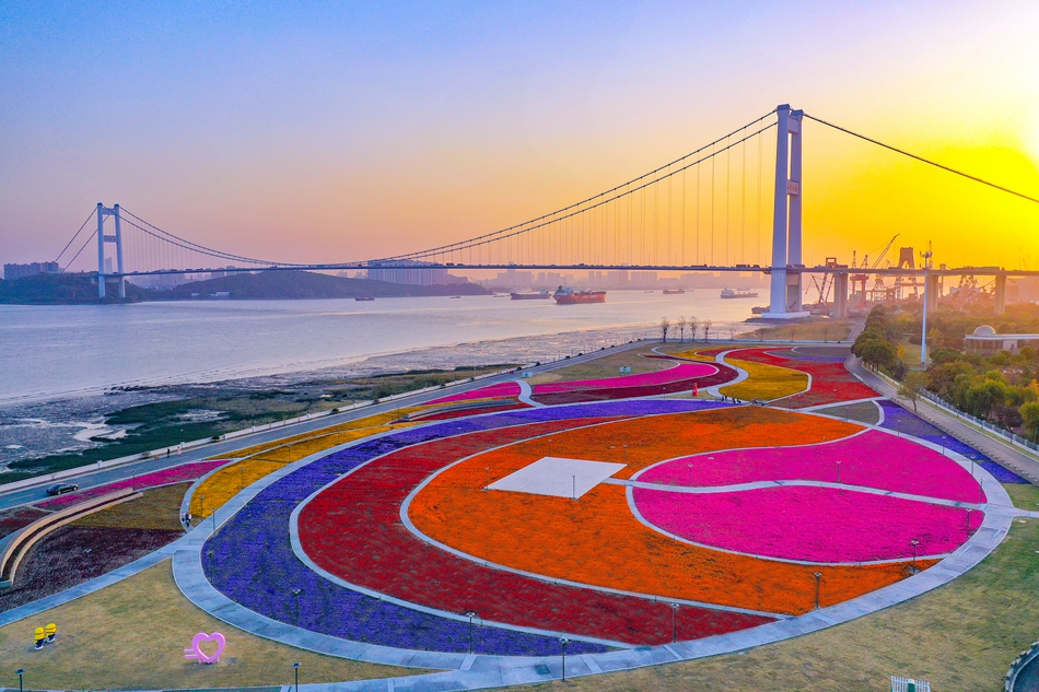 靖江長(zhǎng)江畔的音樂花海廣場(chǎng)。盛義攝