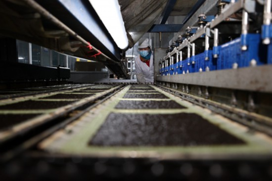 柘汪紫菜產(chǎn)業(yè)園內(nèi)入駐企業(yè)的紫菜生產(chǎn)線。贛榆區(qū)委宣傳部供圖