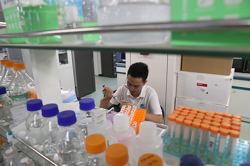 在三亞崖州灣科技城，一名青年科技工作者正在進(jìn)行科研工作。