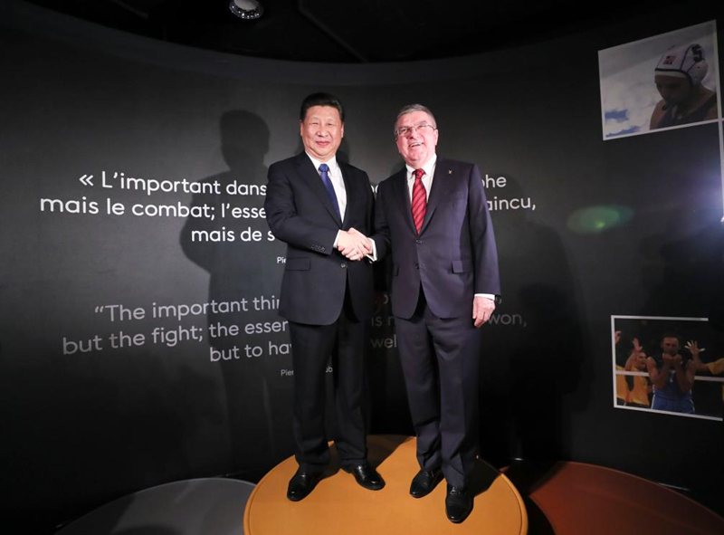 2017年1月18日，習(xí)近平主席在位于瑞士洛桑的國(guó)際奧林匹克博物館會(huì)見時(shí)任國(guó)際奧林匹克委員會(huì)主席巴赫。