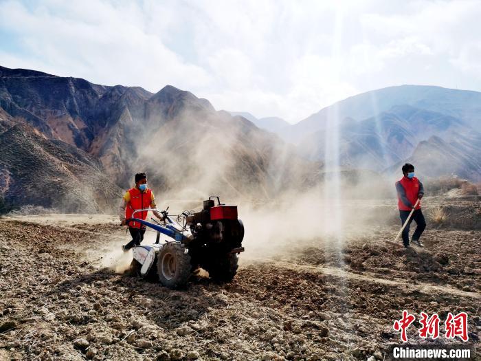 圖為拖拉機在山地犁地?！?zhí)砀?攝