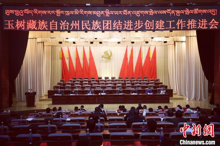 圖為玉樹州民族團(tuán)結(jié)進(jìn)步創(chuàng)建工作推進(jìn)會(huì)現(xiàn)場(chǎng)?！『F龍 攝