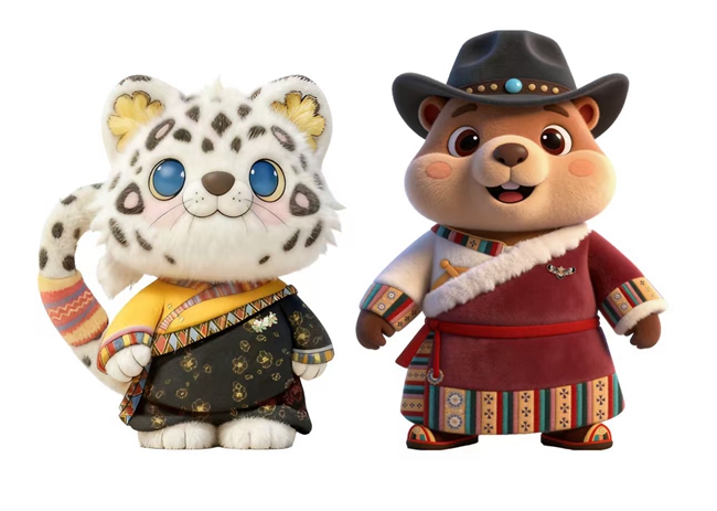 土撥鼠“阿土”和雪豹“阿布”正式亮相。活動主辦方供圖