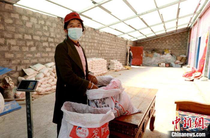 圖為寧重崗村村民扎西才措把自家的油菜籽送到合作社銷售。　嘉黎縣融媒體中心供圖