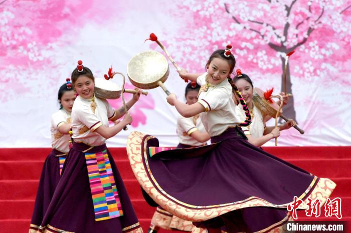 3月28日，西藏林芝第二十屆桃花旅游文化節(jié)開幕式上的文藝表演?！±盍?攝
