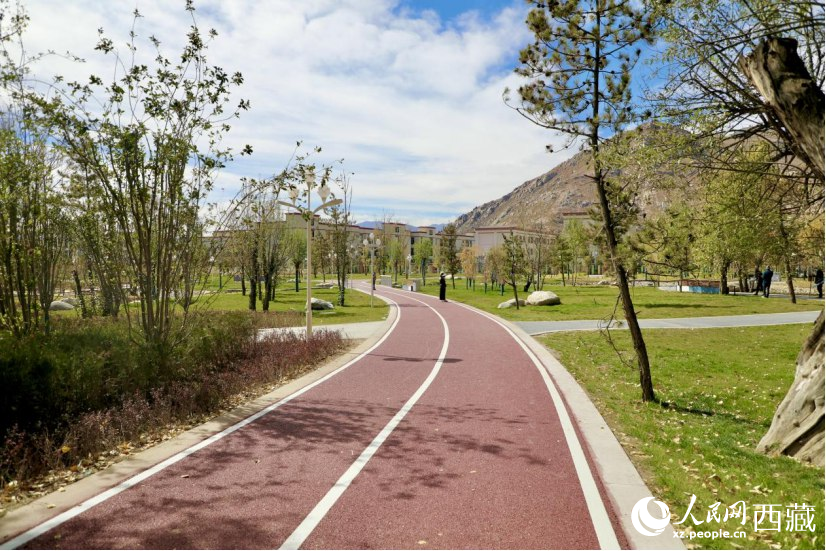 圖為青年林卡公園新設(shè)的跑道。人民網(wǎng)記者 次仁羅布攝